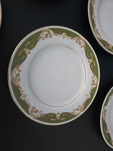 Vintage 6er Set Style House Fine China Kimberly Grün & Gold 6,5" Dessertteller - Bild 7 von 14