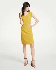 New Ann Taylor Mustard Yellow V-neck Ruffled Sleeve Lined Sheath Dress 6 Tall