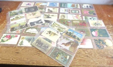Antique Postcards LOT of 48 in Plastic Card Holder Sleeves