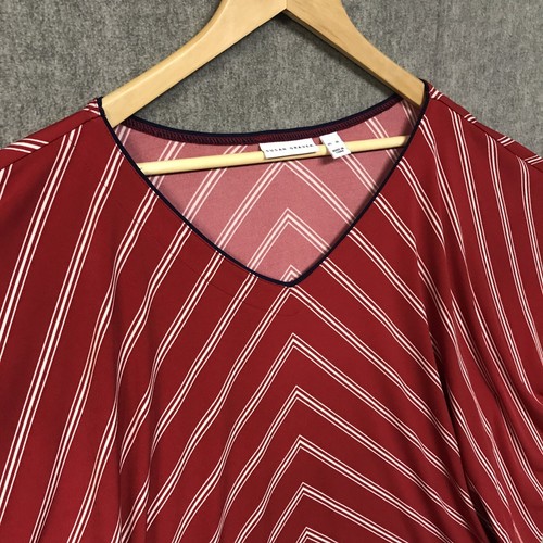 Susan Graver Shirt Womens XL Red Blouse Top Tunic Stripe Stretch - Picture 6 of 12