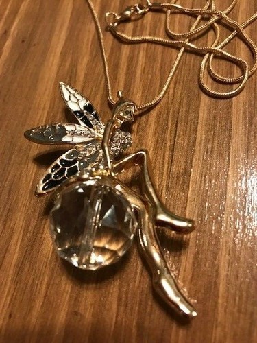 Fairy Sitting on a Crystal Ball Necklace with Rhinestones - Bild 3 von 10