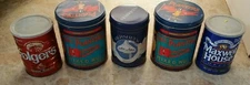 5 VINTAGE PLANTERS PENNANT MIXED NUTS , HERSEYS, FOLGERS, MAXWELL  CANS TINS a55