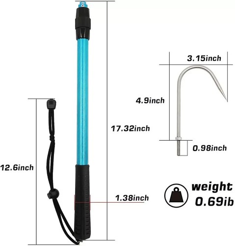 Telescopic Fish Gaff Sea Fishing Spear Hook Tackle Alum Pole Saltwater Offshore - Picture 11 of 16