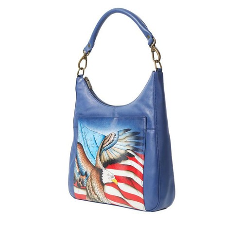 Anuschka Stars & Stripes - Hand Painted Leather Hobo w Coin Pouch NWT - Bild 3 von 7