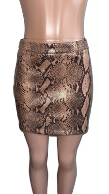 Blink Sz M Brown Snake Print Vinyl Style Mini Skirt Zipper Back