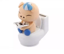 A He Piglet Reading on Toilet Bowl Pig Solar Toy Dashboard Home Decor Gift