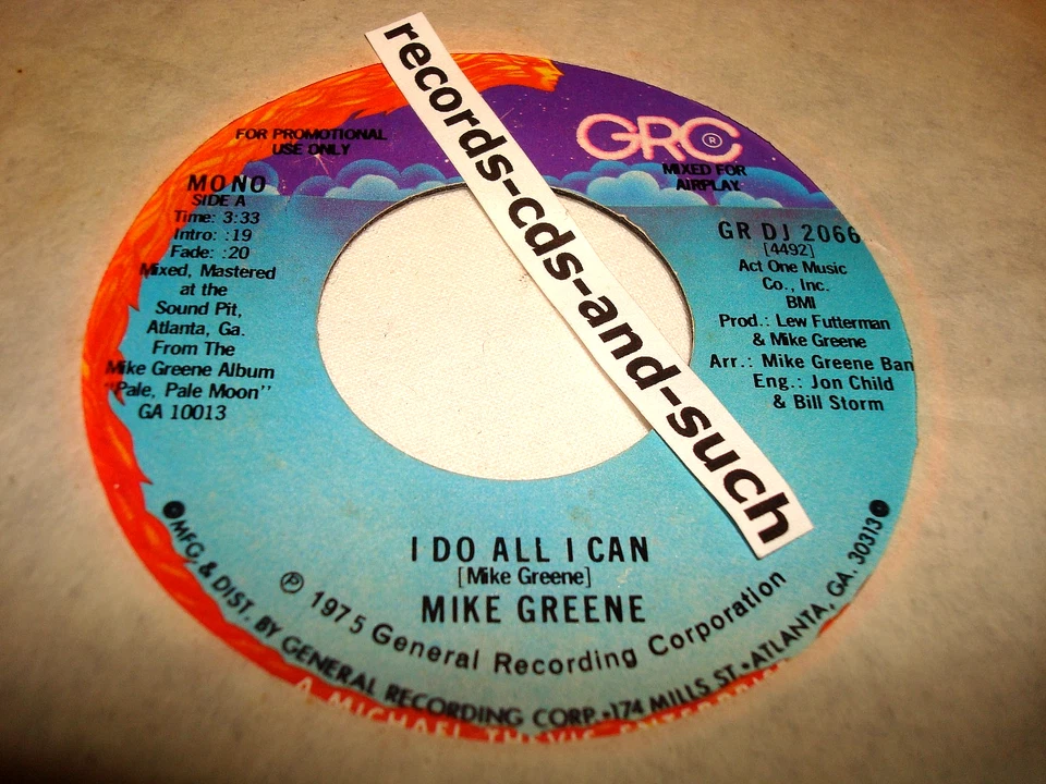 Mike Greene – I Do All I Can - GRC – GR DJ 2066 STEREO/MONO VG+ PROMO VINYL 45 - Image 2 of 2