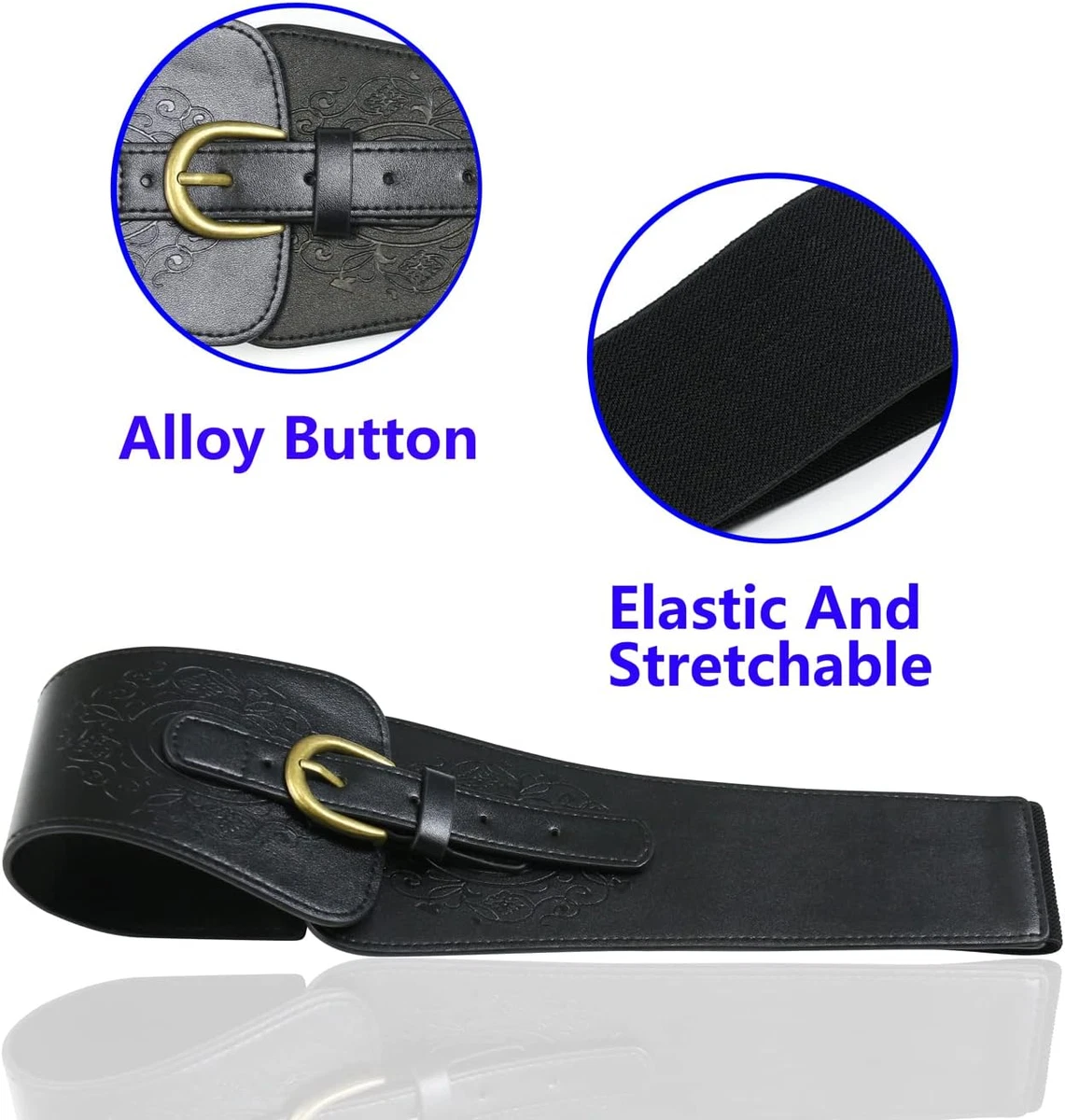 Women'S Black Leather Corset Belt, Thick Waist Cincher Belt with Adjustable