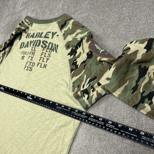 Harley Davidson Henley Shirt Mens Large Long Sleeve Camo Raglan Military Patches - Picture 7 of 9