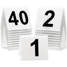 40 Piece Acrylic Table Numbers 1-40 Double Sided White Tents For Restaurant