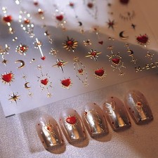 Valentine's Day 5D Embossed Nail Art Stickers Self Adhesive Gold Heart Nail