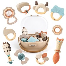 Baby Rattles & Teething Toys Set for Infants 0-6 Months, Soft Sensory 10-Pack