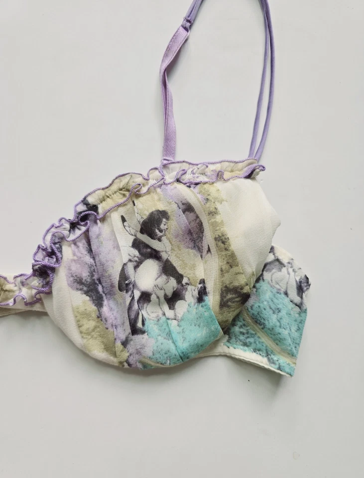 Sujetador La Perla Etiqueta Negra Seda Algodón Renacimiento Pinup Lencería Italia 2 34C  Foto 2 de 4