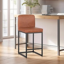 1 Pack Leather Bar Stools Counter Height Kitchen Stools with Back Support 24"