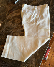 VTG CLAIBORNE MEN'S 52 Linen 48 Cotton Winter White Woven Stripe Pants SZ 34 W