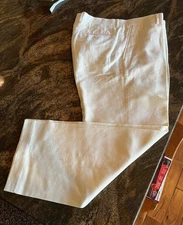 VTG CLAIBORNE MEN'S 52% Linen 48% Cotton Winter White Woven Stripe Pants SZ 34 W