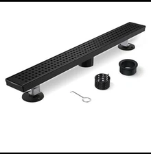 36" Black Linear Shower Drain, Brushed Stainless Steel, Removable Grate 🚿