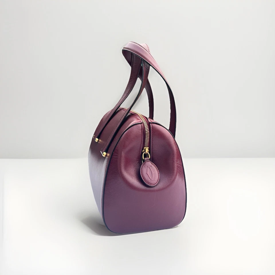 CARTIER Must de Cartier Boston Bag Bordeaux Leather Gold Hardware + Dustbag - Photo 1/4