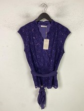 Jacques Vert Purple Floral Embroidered Lace Sequin Wrap Top Sleeveless UK 10 NEW