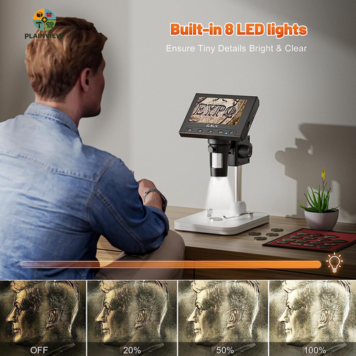 Microscope, LCD Digital Coin Microscope 1000X, Coin Magnifier with 8 Adjustable - Afbeelding 7 van 12