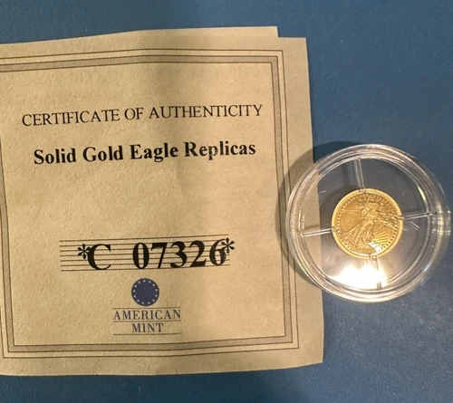 14k  .5g American Mint Liberty Double  Eagle  .585 gold coin  1/2 gram w/COA