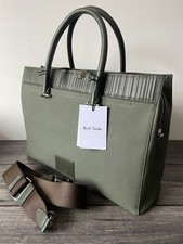 PAUL SMITH KHAKI SHADOW STRIPE LEATHER FOLIO MESSENGER BAG RETAIL $963 BNWT