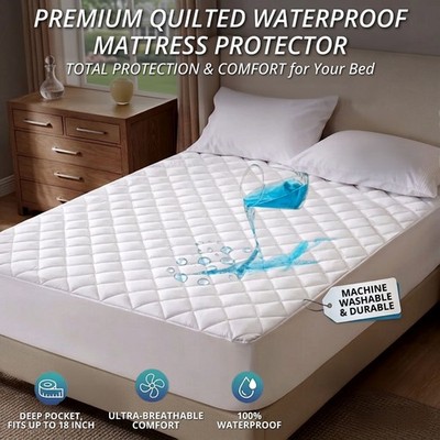 EXTRA DEEP QUILTED WATERPROOF MATRESS MATTRESS PROTECTOR FITTED BED COVER