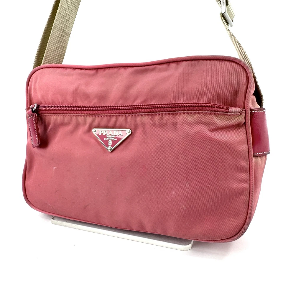 PRADA Tessuto Logo Nylon Shoulder Bag Pink Authentic 0151 - Image 2 of 4