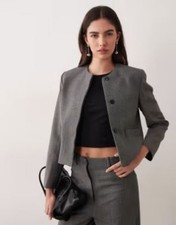 Talbots Blazer Jacket Size 10 Gray Button-Front Size 10 Fully Lined Collarless