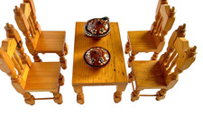 Tavolo Vintage Per Bambole E 4 Sedie In Stile Country In Legno Anni '60 24x14x14