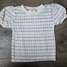 Vintage Health-tex 24M Pointelle Puff Sleeve Floral Stripe Shirt 80s Kidcore
