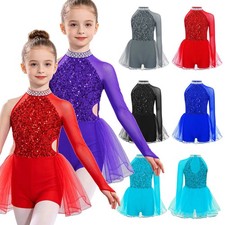 Kids Girls Sequin Tulle Ballet Leotard Gymnastics Bodysuit Jumpsuit Jazz Dance