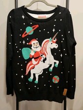Tipsy Elves Santa Riding Unicorn Space Galaxy Ugly Christmas Sweater Medium
