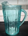 Vintage Anchor Hockings Tahiti Blue Glass Bamboo Cactus Patio Bar Pitcher MCM