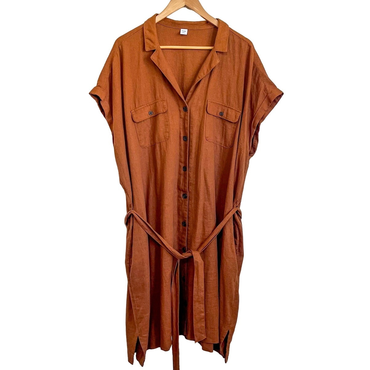 Old Navy Women Shirt Dress Size XXL Brown Linen Coastal Resort Boho Pockets