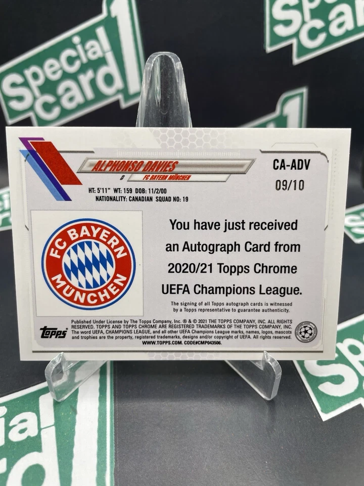 2020 Topps Chrome Red Refractor Red on Red Alphonso Davies AUTO 09/10 SSP SP - Image 4 of 4