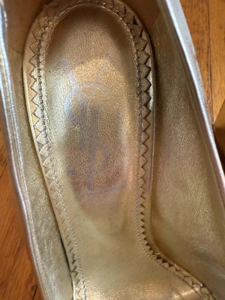 Zapatos Yves Saint Laurent para mujer talla 38 dorados punta abierta plataforma tacones altos Italia Foto 2 de 4