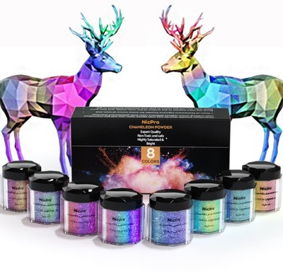Nicpro 8 Farben Chamäleon Glimmer Pulver, Farbwechsel Pulver für 8 