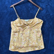 Pink Rose Womens Babydoll Cami Size L Gold Satin Knotted Cropped Dainty
