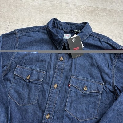 Brandneu mit Etikett Levi's Jeanshemd blau Herren Größe Large entspannte Passform Knopfleiste L/Ärmel