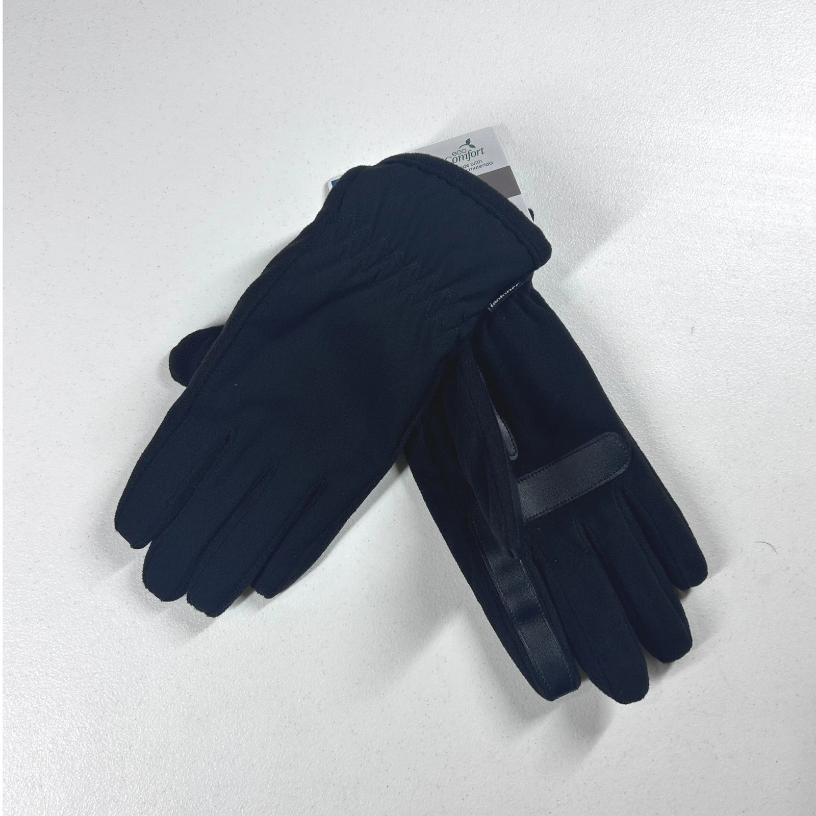 Isotoner Mens SmartDri Black MD Fleece Gloves Repels Rain Snow Eco Comfort NEW