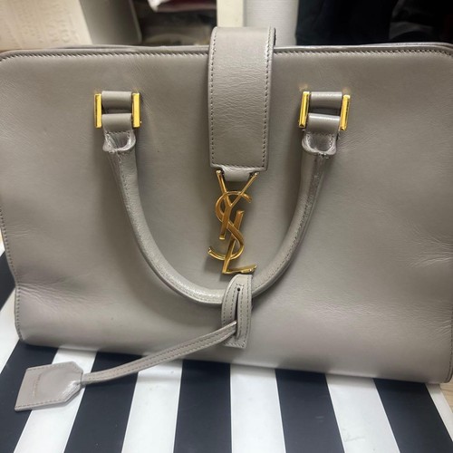 SAINT LAURENT Handbag Gray Leather Gold Hardware YSL Logo