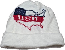 United States Red White and Blue Image Stars USA White Knit Cuffed Beanie Hat