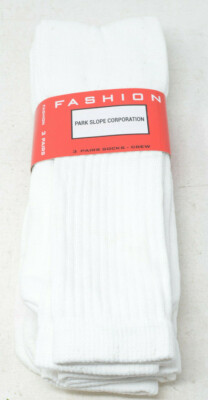 Park Slope Fashion Crew Socks in White Size 10-13 - 3 Pairs