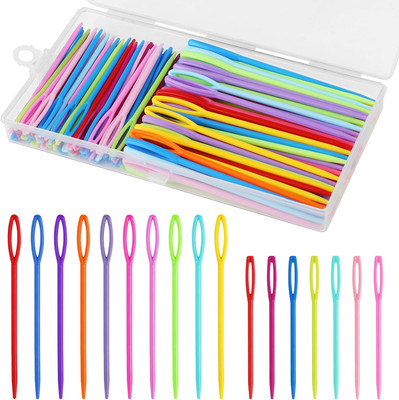 120 Stk Kunststoff Nähnadeln Webnadeln, Bunte Plastic Sewing Needles, 7cm und 9c