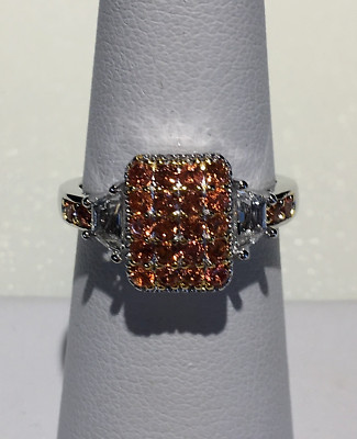 NEU MIT ETIKETT ORANGE SAPHIR & WEISSER TOPAS RINGGRÖSSE 6, 925 STERLINGSILBER