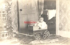 C1910 Possible Post Mortem Cute Baby Buster Brown Wagon Victorian Home RPPC