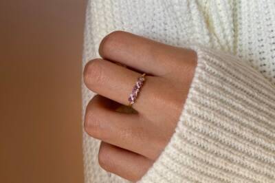 Pink Sapphire Wedding Band, Gold Sapphire, Marquise Cut, Vintage Band, Matching 