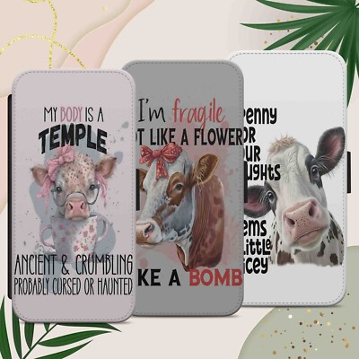 KUH DRUCK LUSTIGES ZITAT KUNST FLIP WALLET HANDYHÜLLE FÜR IPHONE SAMSUNG PIXEL