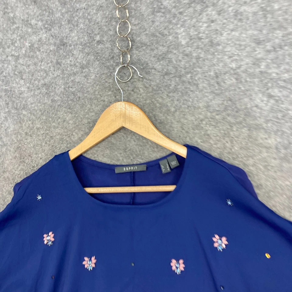 Camisa Esprit Top Mujer S Pequeña Azul Manga Corta Cuello Redondo Lentejuelas 13318 Foto 3 de 4